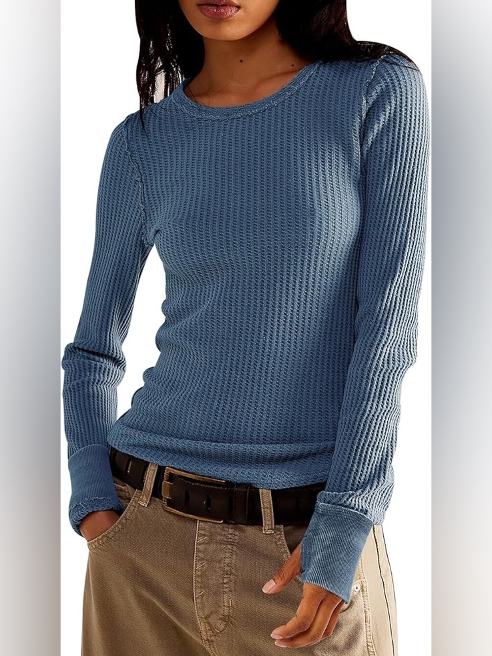 LIKE NEW Free People 100% Cotton Roll With It Thermal Waffle Knit